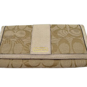 Coach Signature C Flap Beige Canvas Wallet